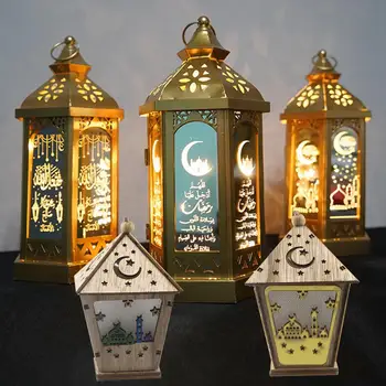 DIY Drewniany Dom rzemiosła ozdoby z Podświetleniem Led Wisiorek Trójwymiarowy Eid Mubarak Islam Ramadan Dekoracji