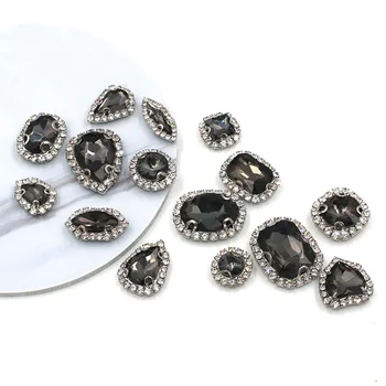 Nowy Szary mieszanej formy kryształ przycisk szkło flatback dżetów przyszyć cyrkonie do ubrań/biżuterii ślubnej