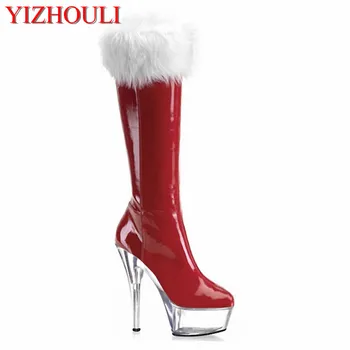 Pikantne buty na obcasie 15 cm, jesienno-zimowe wełniane buty z zamszu i syntetycznej skóry, prezenty, wysokie buty