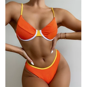 Sexy strój Kąpielowy Bikini w Blizny, Kobiecy Zestaw z 2 przedmiotów, 2021, Letni Brazylijski strój Kąpielowy Z Wysokim Dekoltem, Kobieta Jednolity Купальн