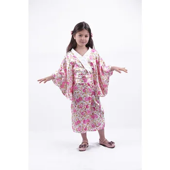 Кавайная Różowa Piżama Tradycyjny Strój-Kimono dla Dziewczyn, Sweter-Yukata z Obi, Sakura, Kwiatowy Print, Strona Ubrania W Stylu Japońskim