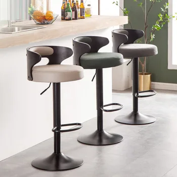 Skórzany Pasek Krzesło Do Salonu Nowoczesne Minimalistyczne Meble Kuchenne Z Wysokim Oparciem Krzesła, Bar Europejski Pub Obrotowy Elektrohydrauliczny Barowy Krzesło